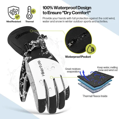 Miniatura 2 de Hikenture Guantes de esquí para hombres y mujeres-3M Thinsulate guantes de nieve impermeables aislados, guantes de snowboard de invierno, guantes