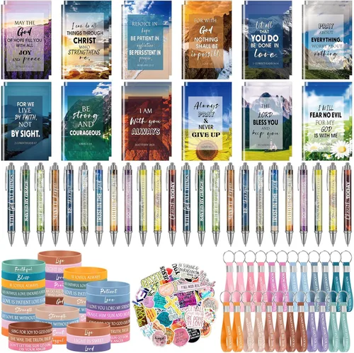 Miniatura 9 de Yeaqee 146 Piezas Conjunto de Regalos Cristianos al Por Mayor Incluye 24 Lápices con Versículos de la Biblia 24 Cuadernos de la Biblia 24 Pulseras