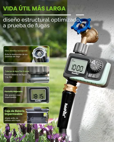 Miniatura 6 de RAINPOINT Temporizador de manguera de jardín de 1 salida con retardo de lluvia/modo de riego manual/automático para césped de piscina, temporizador