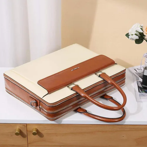 Miniatura 3 de CLUCI Maletines de cuero de cera de aceite para mujer, delgado, grande, para negocios, 15.6 pulgadas, bolsa de hombro vintage para hombre
