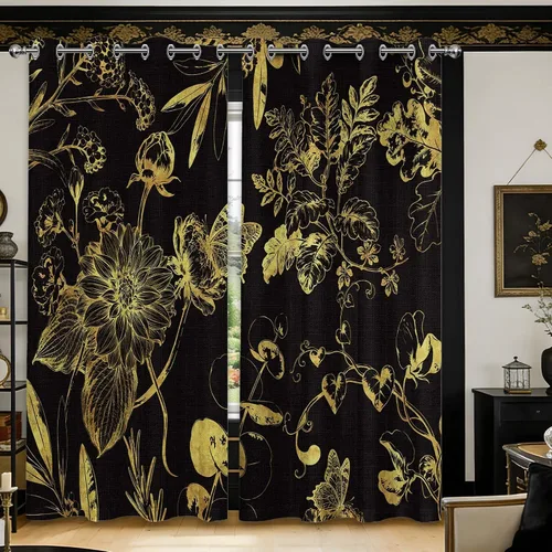 Miniatura 11 de Cortinas opacas negras y doradas, cortinas modernas de mediados de siglo para dormitorio, sala de estar, 63 pulgadas de largo, juego de 2 paneles