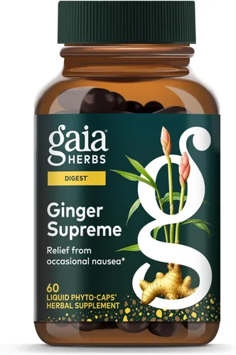 Gaia Herbs Ginger Supreme - Apoya la digestión saludable y alivia las náuseas ocasionales* - con raíz de jengibre orgánico y raíz de cúrcuma - 60