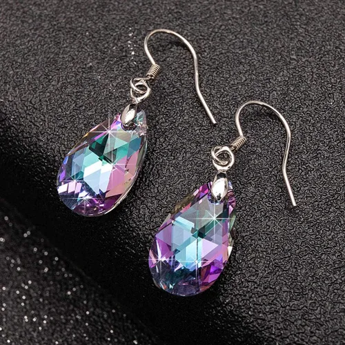 Miniatura 63 de Aretes colgantes de cristal austriaco con forma de lágrima para mujer, joyería hipoalergénica de plata de ley 925