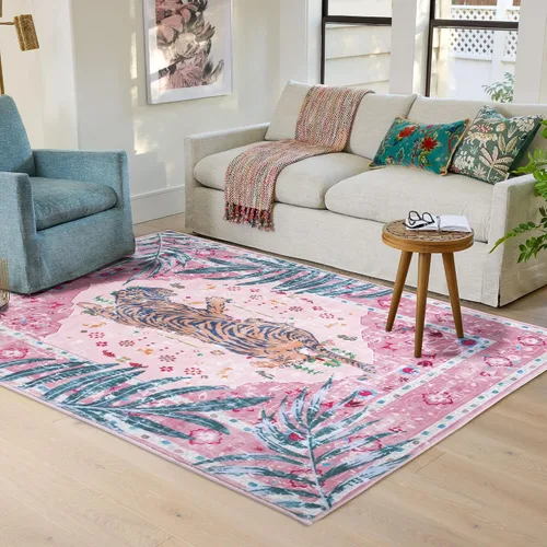 Miniatura 34 de Alfombra de leopardo de 2 x 3 pies para sala de estar, alfombra estética vintage de animales para habitación de niñas, guardería, dormitorio, Azul