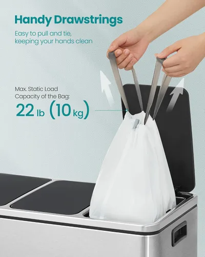 Miniatura 5 de SONGMICS Bolsas de basura para botes de basura de 2.6 galones (10 litros), bolsas de basura con cordón para cocina, preseparadas, caja