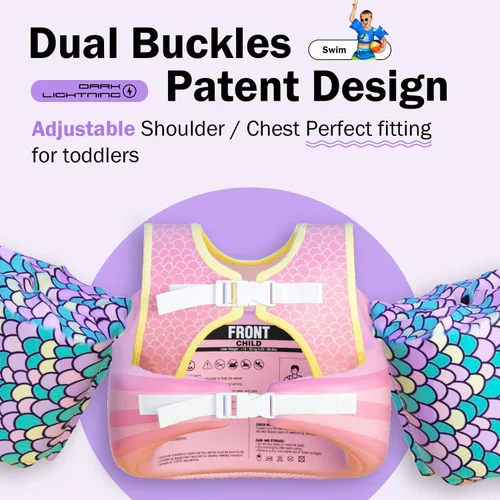 Miniatura 7 de Dark Lightning Chaleco de natación para niños de 2, 3, 4, 5, 6 y 7 años, flotadores para niños pequeños con alas de brazo de 30 a 50 libras, chaleco