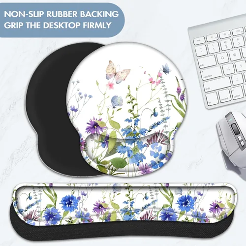 Miniatura 5 de Reposamuñecas para teclado, alfombrilla ergonómica para mouse con soporte de muñeca, reposamuñecas de espuma viscoelástica, base antideslizante