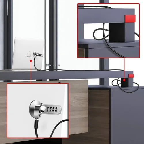 Miniatura 7 de Bloqueo de cable para computadora portátil • Placa de ranura de 6.23 pies Cable • Cerradura de combinación de computadora de seguridad • 4 cables