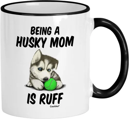 Casitika Taza Husky Mom. Taza de Husky Siberiano de 11 onzas. Ser una mamá husky es Ruff. Idea de regalo para los amantes de los perros.