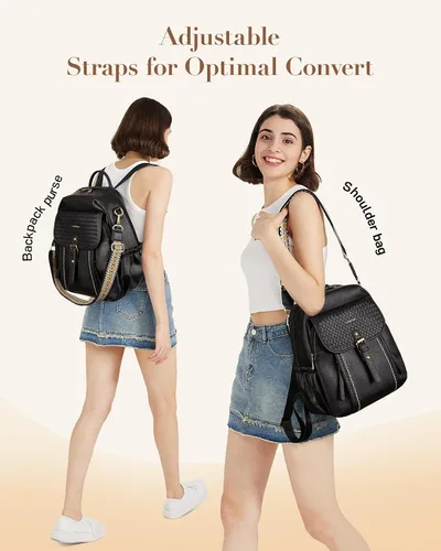 Miniatura 5 de Missnine Mochila de cuero para mujer, mochila antirrobo, bolsa de hombro convertible con cremalleras seguras para viajes y trabajo, Negro -, Vintage