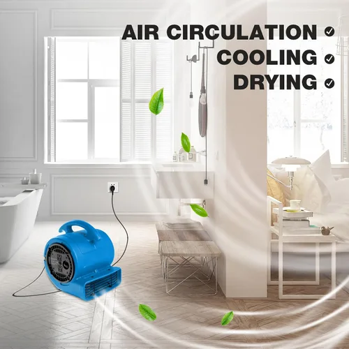 Miniatura 5 de MOUNTO Ventilador Air Mover de 1/5 hp de 800 cfm, ventilador de secado de pisos, motor de aire compacto de 3 velocidades con doble salida, cable