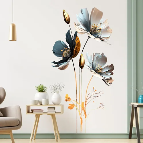 Calcomanía de pared de loto en relieve de estilo chino, calcomanía de pared floral en 3D, removible para despegar y pegar, mural de pared para sala