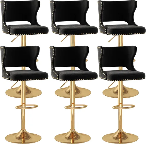 Miniatura 12 de Westice Juego de 2 taburetes de bar, taburetes de altura de mostrador para isla de cocina con base dorada ajustable, modernas sillas de bar