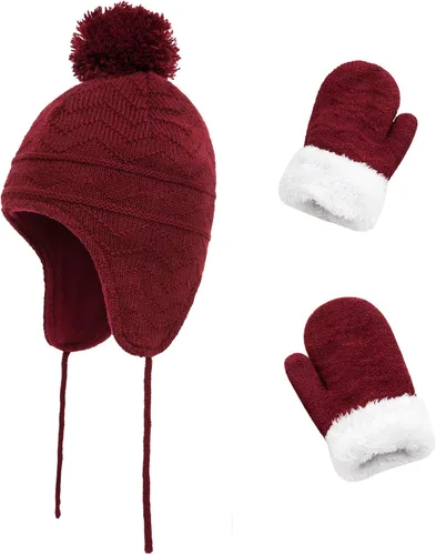 Miniatura 27 de Conjunto de guantes y gorro de invierno para niños, gorro de forro polar cálido, gorro de punto y guantes para niños y niñas