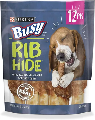 Busy Purina Busy - Golosina de cuero crudo para perros de raza pequeña/media, piel de costilla, bolsa de 12 unidades