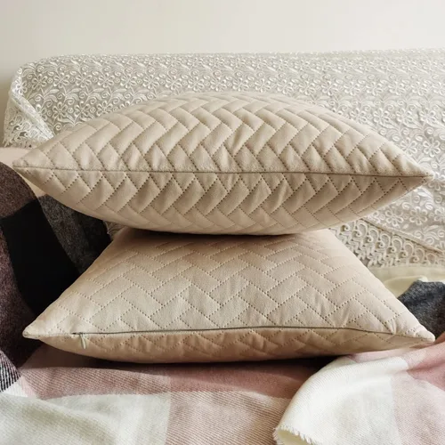 Miniatura 2 de Juego de 2 fundas de almohada decorativas color beige de 18 x 18 pulgadas, fundas de cojín cuadradas para sofá, cama, sala de estar