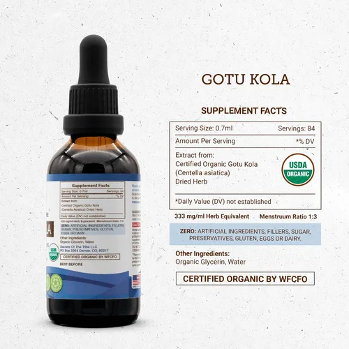 Miniatura 4 de Secrets of the Tribe Gotu Kola USDA Organic Extracto sin alcohol, gotas de hierbas de alta potencia Hecho de hierba seca 100% orgánica