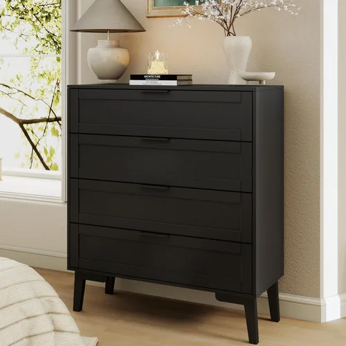 TaoHFE Cómoda negra de 4 cajones para dormitorio, cómoda de lencería de madera para dormitorio, moderna cómoda negra de 36 pulgadas de alto para
