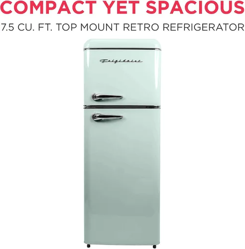 Miniatura 3 de Frigidaire, Refrigerador RETRO de 2 puertas tamaño apartamento con congelador superior, asas cromadas, 7.5 pies cúbicos, VERDE