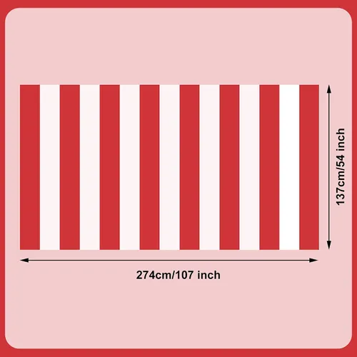 Miniatura 2 de peony man Mantel de plástico a rayas rojas y blancas, mantel rectangular impermeable para carnaval y circo, para decoración de días festivos