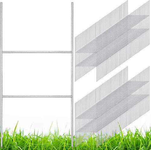 Therwen 100 estacas de metal de 20 x 10 pulgadas con marco de metal resistente para césped galvanizado para tablero de publicidad corrugado de 0.157