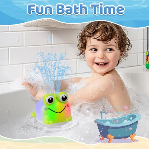 Miniatura 4 de Juguetes de baño iluminados para niños de 1 a 3 años, juguete de baño de rana recargable para bebés de 6 a 12 meses, juguetes de fuente de bañera