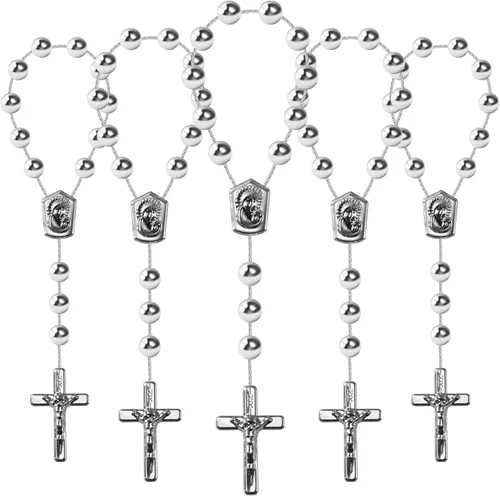 Rosario acrílico de 24 piezas de rosario de bautismo, mini rosarios con ángel para la primera comunión, recuerdos de fiesta de bautismo (plateado)