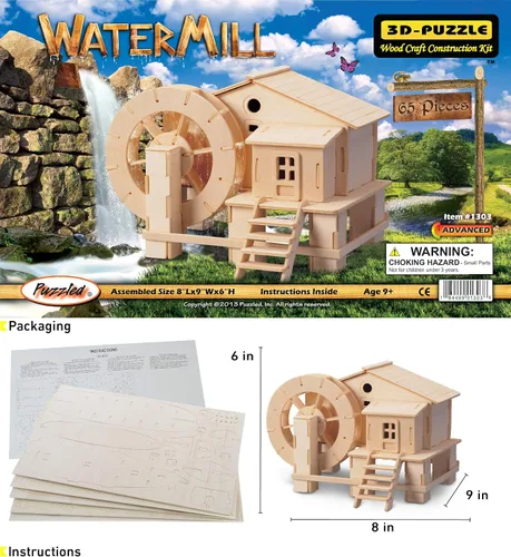Miniatura 2 de Puzzled Molino de agua 3D Jigsaw Woodcraft Kit Rompecabezas de madera