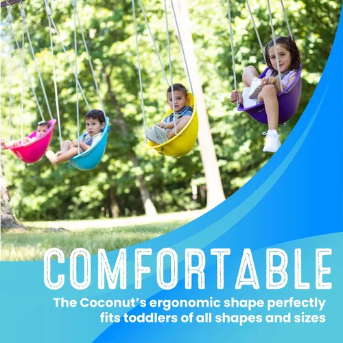 Miniatura 3 de Swurfer Columpio de coco para niños pequeños, cómodo columpio para bebé al aire libre, arnés de seguridad ajustable de 3 puntos, sistema de bloqueo