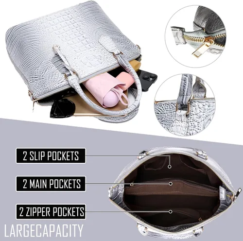 Miniatura 5 de Makcr Joacbv Bolso Satchel para Mujer Bolso Bandolera Largo Elegante Bolso Tote Asa Superior Cuero Vegano Bolsos de Mano para Damas Patrón en Relieve