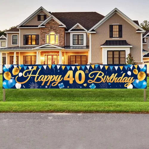 Miniatura 8 de Cartel grande de feliz cumpleaños número 16, cartel de cumpleaños azul dorado 16, suministros de decoración de fiesta de 16 años para niños y niños