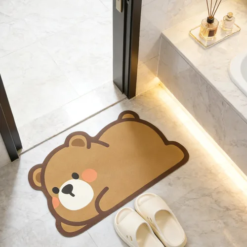 Alfombra de baño con diseño de animales bonitos, antideslizante, súper absorbente, ultra fina, para ducha, bañera y fregadero, tapete de baño de Oso
