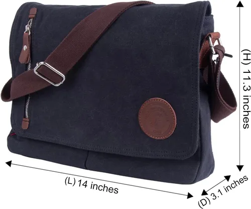 Miniatura 2 de HuaChen Vintage Canvas Messenger Bag,Travel Shoulder Satchel Unisex Crossbody Purse Bookbag for 14 Inch Laptop