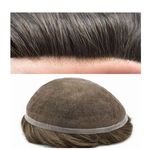 Miniatura 9 de Extensiones de cabello suizo completo para hombre, sistema de reemplazo de cabello humano europeo para hombres