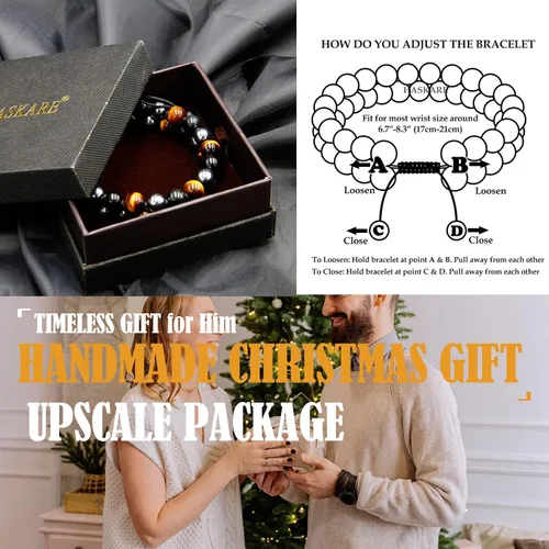 Miniatura 9 de HASKARE Triple Protection Bracelet, Genuine Tigers Eye Black Obsidian and Hematite 8mm Beads Bracelet for Men Women, Crystal Jewelry Stone Bracelets