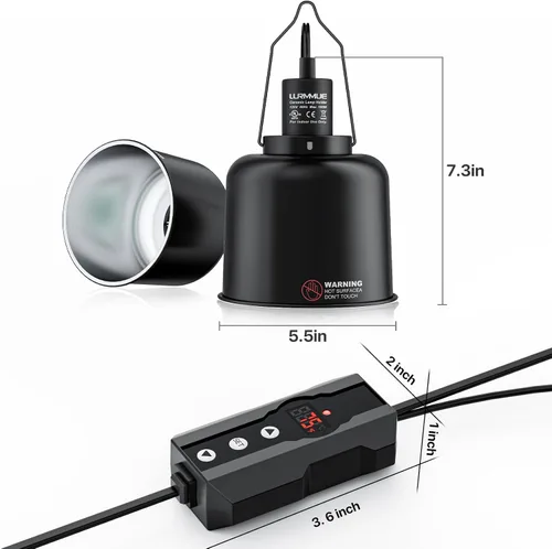 Miniatura 2 de Lámpara de calor para reptiles de 5.5 pulgadas de profundidad con abrazadera y controlador digital de termostato de reptiles, soporte de bombilla