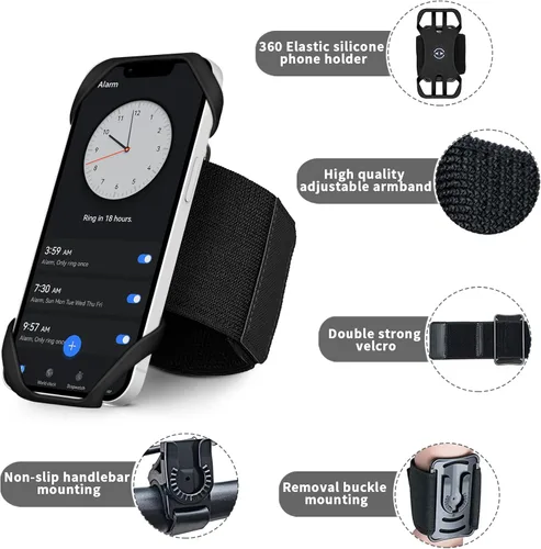 Miniatura 6 de Brazalete deportivo 3 en 1 + pulsera+soporte para teléfono de bicicleta, rotación de 360° y desmontable compatible con teléfono celular de 4.5-7