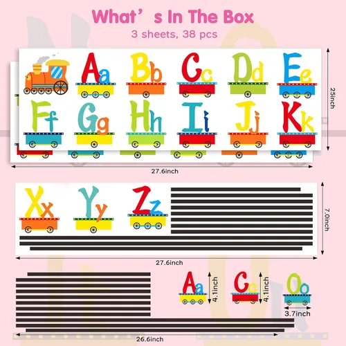 Miniatura 4 de Calcomanías de alfabeto para niños, alfabeto ABC, calcomanías de tren, calcomanías de pared de letras del alfabeto, calcomanías de pared