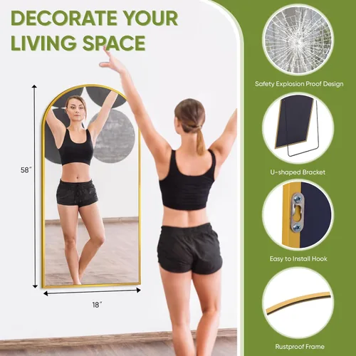 Miniatura 4 de Espejo de longitud completa de 58 pulgadas de largo x 18 pulgadas, espejo de pie de cuerpo completo para dormitorio, sala de estar, gimnasio, Dorado