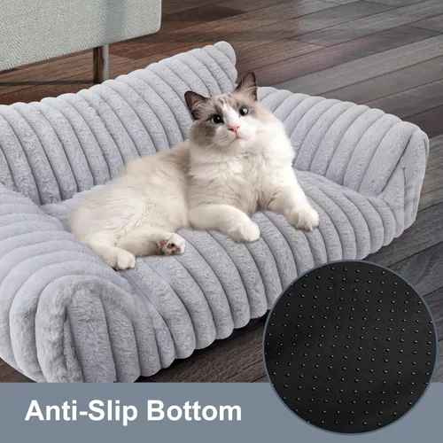 Miniatura 6 de Lindo sofá cama para gatos de interior, sofá esponjoso para gatos con forro polar de pana suave de alta calidad, lindas camas para perros pequeños