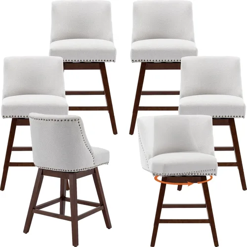 Miniatura 15 de Juego de 2 taburetes de bar giratorios modernos, taburetes de bar de 26.6 pulgadas de altura de mostrador beige con respaldo para isla de cocina