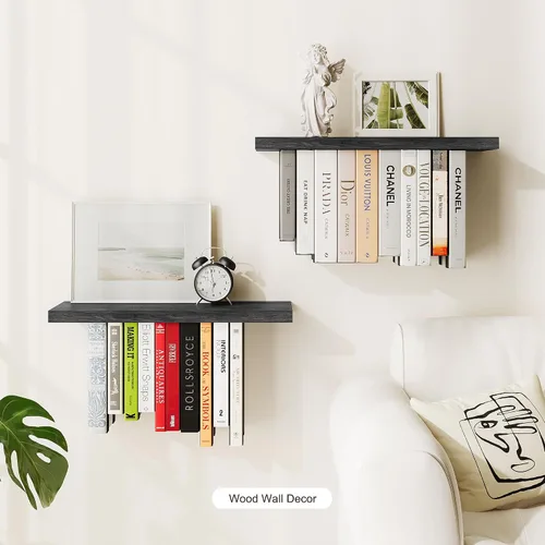 Miniatura 7 de Estantería flotante para pared, estantería colgante de madera rústica, estante de libros boca abajo y estantes montados en la pared para decoración