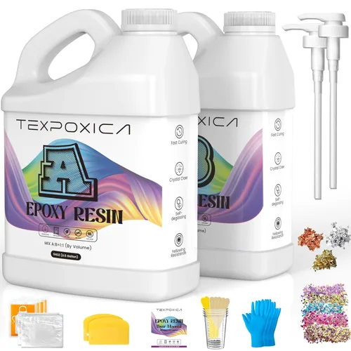 Kit de resina epoxi Texpoxica de 1 galón, cristal claro, autonivelante, sin burbujas, antiamarilleo, mezcla fácil 1:1, adecuado para fundición