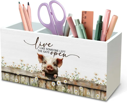 Miniatura 34 de DILSJ Organizador inspirador de 2 compartimentos para lápices, organizador para escritorio, amantes de los pollos regalos para mujeres, Live Like