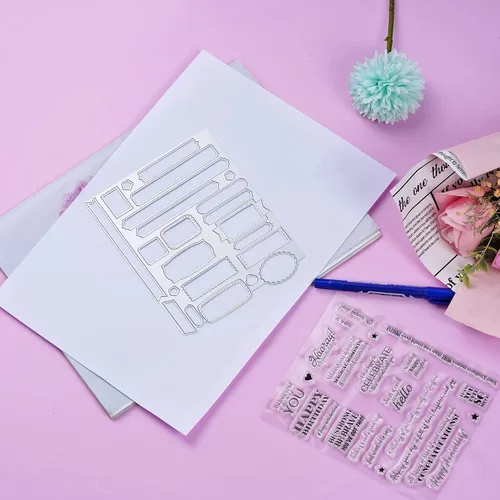 Miniatura 4 de Sucrain 2 troqueles de metal troquelados y sellos de silicona transparente, para hacer tarjetas, papel, manualidades, álbumes de recortes