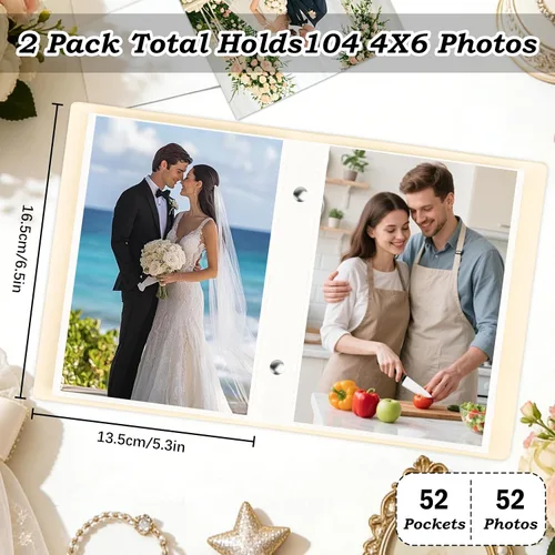 Miniatura 6 de Aevdor Paquete de 2 álbumes de fotos pequeños de 4 x 6 pulgadas, cubierta de cuero, cada paquete tiene capacidad para 52 imágenes verticales, álbum