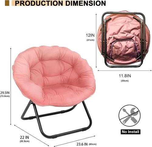 Miniatura 2 de Grezone Silla plegable con platillo, silla de luna perezosa de gran tamaño con marco de metal, cómodas sillas de dormitorio para dormitorio, sala