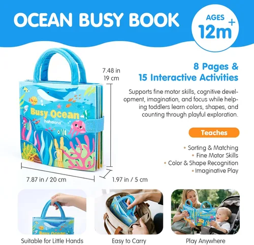 Miniatura 8 de hahaland Libro de actividades sensoriales Montessori para niños pequeños de 1 a 3 años, juguete de viaje para niños de 1, 2 y 3 años, juguete