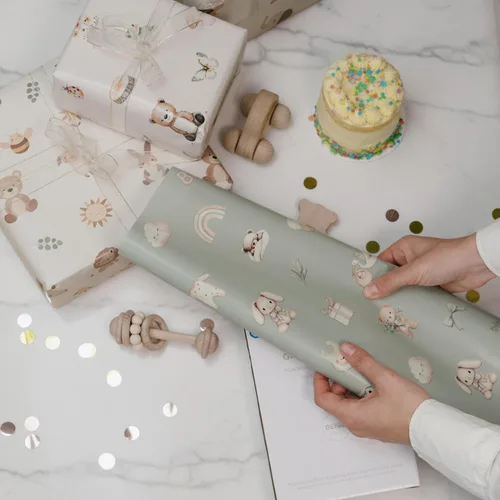 Miniatura 5 de ZICOTO Hermoso rollo de papel de regalo para baby shower, bonito juego de 3 rollos de calidad para cumpleaños y baby showers, añade un toque