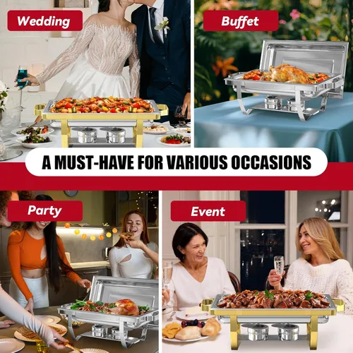 Miniatura 8 de IMACONE Juegos de Recipientes Calentadores de Buffet (Chafing Dish) de 2 Piezas, 8 Cuartos de Galón de Acero Inoxidable Rectangulares Chafers